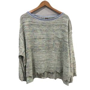 Free People Women's Blue‎ Pullover Sweater Raw Hem Oversized Sweater Size Small